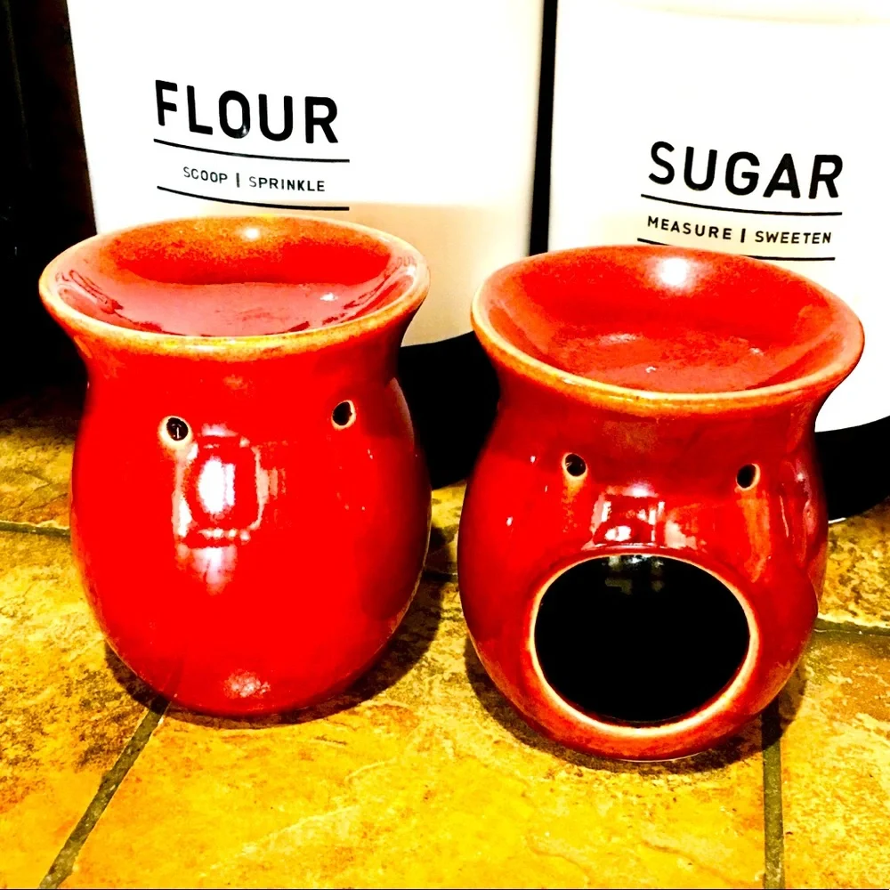 Oil wax warmer red distressed ceramic farmhouse home decor Christmas fall
